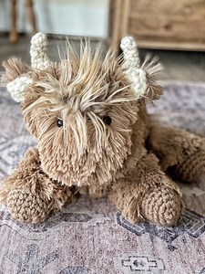 Brown Highland Cow Plush: Crochet Accents, Nursery Decor - Etsy