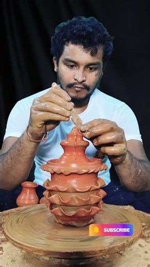 Traditional Clay Pottery Making with Beautiful Design | Pottery Art ✨🪔🏺#shorts