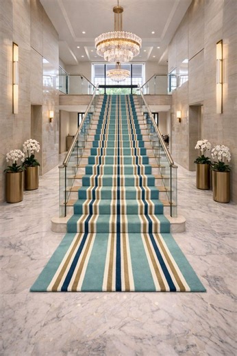 Custom Stair Runner Rug, Striped Stair Carpet, Handmade Staircase Runner, Hallway Runner Rug, Blue Striped Carpet, Custom Size Runner Rug - Etsy