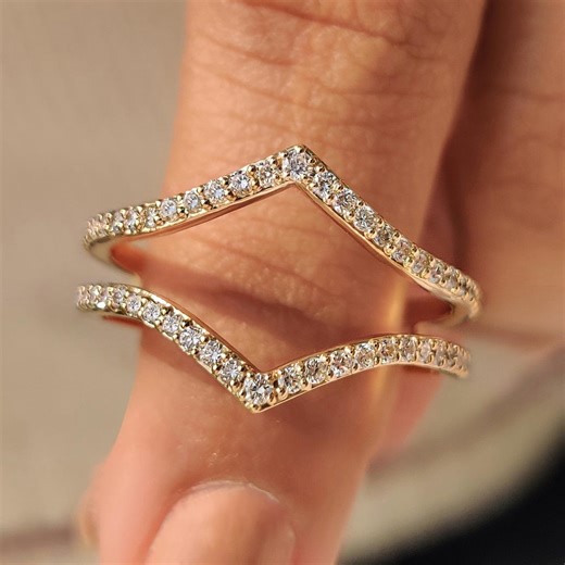 Custom Lab Grown Diamond Ring, Enhancer Half Eternity V Shaped Warp Ring, Matching Stackable Wedding Band, Anniversary Gifts for Women - Etsy