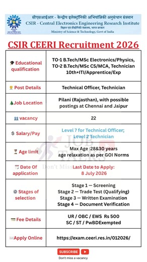 CSIR CEERI Recruitment 2026 🔥 10th Pass, ITI & Engineers | Salary ₹1.42L | #jobtalks4u