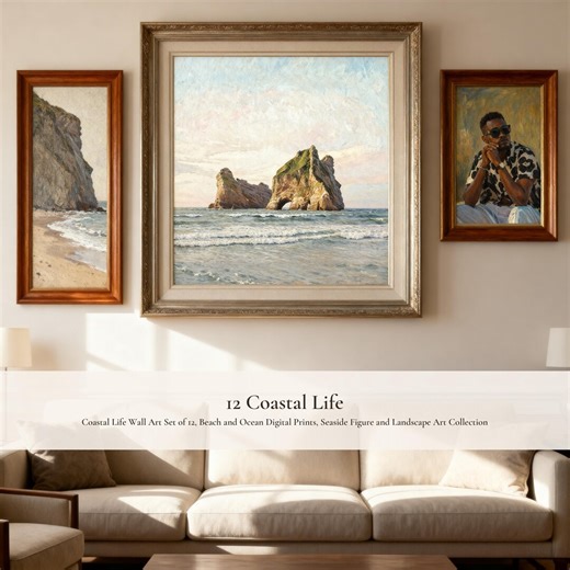 Coastal Life Wall Art Set of 12, Beach and Ocean Digital Prints, Seaside Figure and Landscape Art Collection