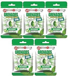 Grenades Explosively Strong Mint Sugar-Free Gum - Intense, Long Lasting Flavor and Breath Freshening - Pack of 5 (Wild Spearmint) (150 Pieces)