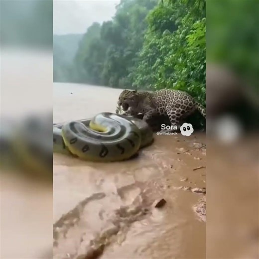 “Wild Jungle Chaos 🐍🐆🌪️ Anaconda vs Leopard Storm Fight 😱”#animals #shorts
