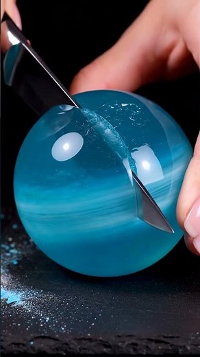 ASMR Galactic Neptune Slicing: Glowing Cerulean Jelly Art