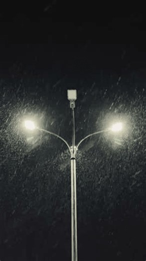 clip-3972768673-snow-falling-under-street-lamp-glowing-halos
