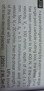 In a pure orthogonal turning by a zero rake angle single point ... | Filo