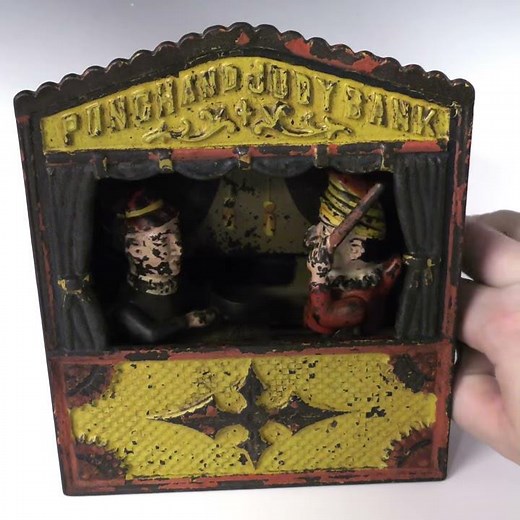 In Action - 19th Century Punch and Judy Cast Iron Mechanical Bank