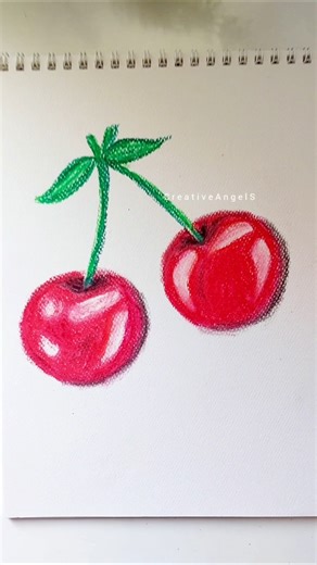 🍒✨ Realistic Cherry Drawing Tutorial with Oil Pastels! #shorts