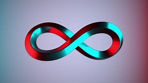 Infinity neon sign on colorful background. Spectrum, quantum energy, red green. Financial Website, apps, social media, presentation, design template element. Seamless loop, 3d animation in 4K