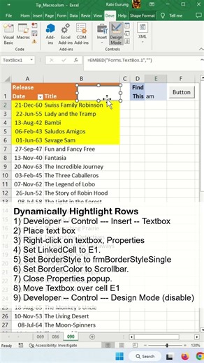 Dynamically Highlight Rows Based On Specific Text In Excel - Excel Tips and Tricks #shorts