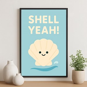 Shell Yeah! – Funny Beach Bathroom Digital Wall Art, Coastal Printable Decor, Sea Shell Pun Poster, Instant Download for Seaside Vibes - Etsy Australia