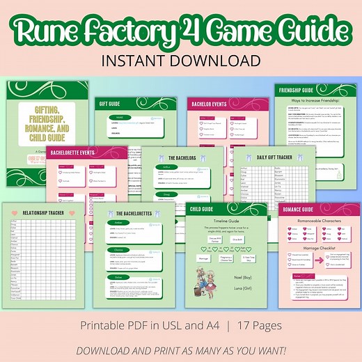 Rune Factory 4 Gift Guide | RF4 Gifts | RF4 Raise Friendship Levels | Rune Factory 4 Marriage Guide | Characters and Children Guide - Etsy