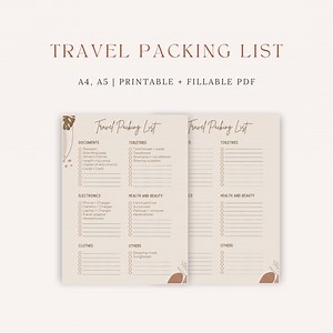 Travel Packing List Printable | Vacation Checklist PDF | Minimal Travel Planner | Carry on & Family Packing List - Etsy Canada