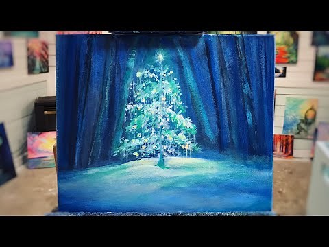 How To Paint A Little Blue Christmas Tree 🎄EASY STEP BY STEP 🎨 ACRYLIC PAINTING TUTORIAL