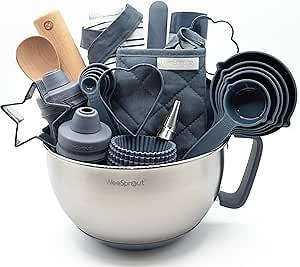 Ultimate Baking Kit for Kids - Kids Baking Set with Child Sized Utensils - Includes Apron, Oven Mitts, Silicone Mats & Liners - Perfect Cooking Set for Ages 6-12 - Navy Blue