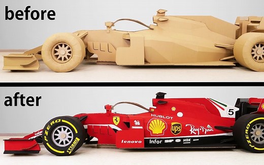 1：1神还原！我用木纸板造了一辆法拉利F1赛车