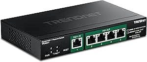 TRENDnet 5-Port Gigabit PoE++ Powered Managed Switch with PoE Passthrough, TPE-B541, 1 x Gigabit PoE++ Input, 4 x Gigabit PoE+ Output, 60W PoE Budget, NDAA TAA Compliant, Lifetime Protection