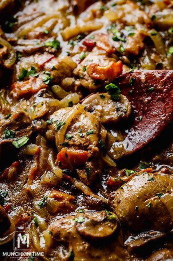 Chicken Liver Recipe with Bacon & Mushroom Sauce (Video) -