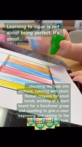 1K views · 3.6K reactions | Coloring is all about the journey, not perfection! Break it down into sections, use broken or adapted crayons for toddler and preschooler hands, and try a slant board for better grip. Don’t forget to count as you go for a clear start and finish! ✨ #teachers #occupationaltherapist #occupationaltherapy #coloring #crayons #kids #moms #preschooler | The OT Corner with Mrs. K | Facebook