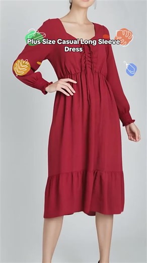 【Plus Size】Solid Dress, Plus Casual Long Sleeve Dress for Spring & Fall, Women's Plus Clothes for Daily Wear #thanksgivingromper #plussizefallstyle #plussizeapprovedjeans #plussizeapproveddress #brownplussizegirl #womenseveningwear #plussizecomfyclothes #plussizestretchjeans #curvydresshaul #elegantlongsleeve
