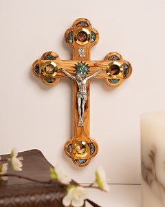 Olive Wood Wall Crucifix With Mother of Pearl, Olive Wood Crucifix With Relics From the Holy Land, Wall Hanging Cross for Home - Etsy