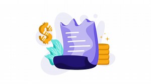 Download Payment Receipt Animation for transaction, money coin, payment paper, concept on financial finance, marketplace, perfect for ui ux, mobile app, web, brochure, marketing, advertising for free