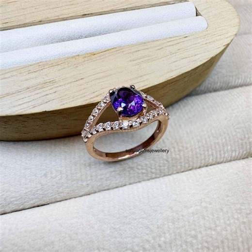 Handmade Amethyst Ring, 925 Sterling Silver, Zircon Cluster - Etsy