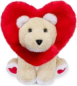 Valentines Red Love Lion Stuffed Animal Heart Shape Lion Plush Toy Soft Lion Toy with Mane Heart Shape Soles Cute Stuffed Animal for Kids Adult for Valentine's Day Birthday Bedtime Gift, 12 Inch