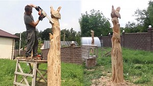 Rapid Chainsaw Carving Of Wooden Birds