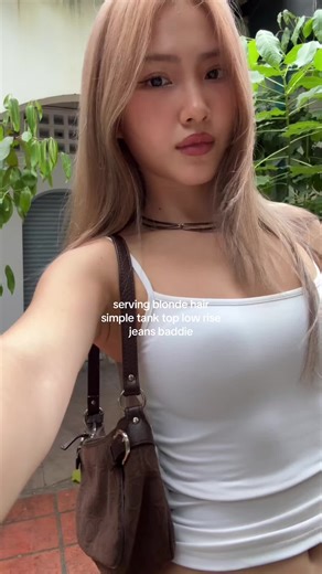 Blonde Hair Outfit with Tank Top and Low Rise Jeans