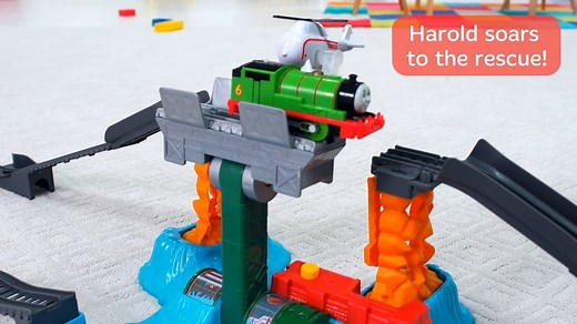 Help Harold save Percy from a water soaked disaster with Harold's High-Flying Rescue Set! Available in store and online from Target: bit.ly/HHFRTrackmasterTarget | Thomas & Friends