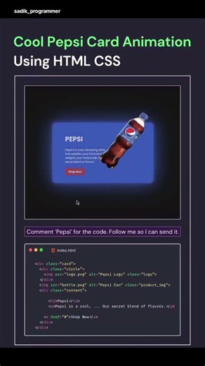 How to create cool Pepsi card animation using HTML CSS #video #views #viralvideo#viral#shorts #share