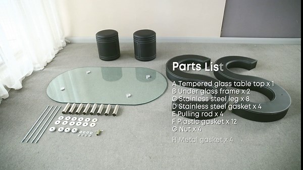 Yoluckea Glass Coffee Table with 2 Upholstered Nesting Stools, Living Room 3-Piece Coffee Table Set, Contemporary Cocktail Table Center Table with 2 Stools Underneath and S-Shape Leather Base (Brown)