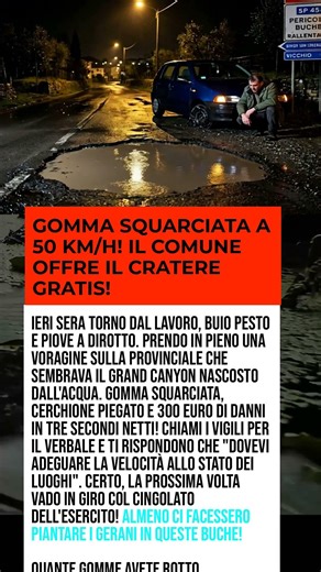 GOMMA SQUARCIATA A 50 KM/H! IL COMUNE OFFRE IL CRATERE GRATIS!