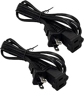 Short Extension Cord 5 Ft, 2 Prong Male Female Extension Cords, Black 18 AWG 10 A 125 V Power Cord Cable for Nema 1-15P to 1-15R 2 Pack
