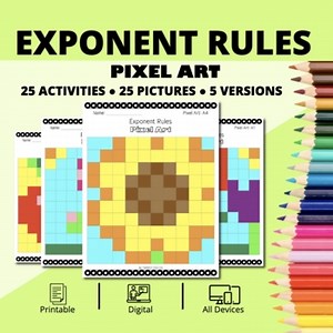 Algebra Exponent Rules (Laws of Exponents) Spring Pixel Art Mystery Pictures