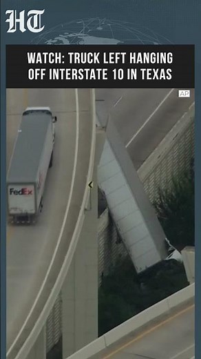 Scary Visuals: 18-Wheeler Left Dangling Off Texas Highway After Truck Collision | #shorts