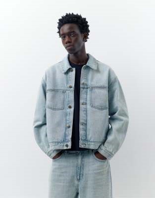 Pull&Bear Denim trucker jacket in pale indigo | ASOS