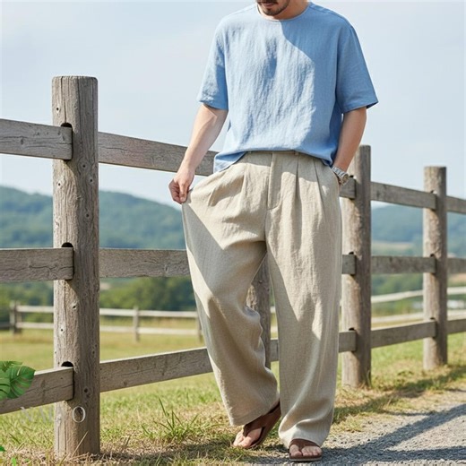 Men’s Linen Wide Leg Pants – Relaxed Summer Trousers, Vintage Pleated Pants, Breathable Casual Linen Pants - Etsy