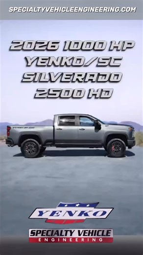 Great start to 2026 with a 1000HP YENKO/SC® supercharged Silverado 2500/3500 HeavyDuty Off Road pickup truck on our Dyno! Only available on all 2026 4WD models of crew cab and double cab trucks with 10speed transmission, standard bed or long bed, and only available from your GM dealer. With our highoutput supercharged powerplant*, they’ll go fast… literally! #specialtyvehicleengineering #yenkosilverado #yenko #nitto #collectible | Specialty Vehicle Engineering, Inc.