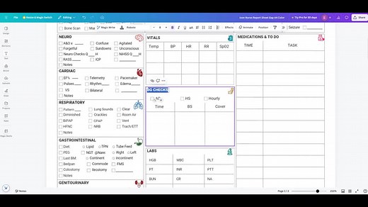 Editable Telemetry Nurse Report Sheet Cardiac Report Sheet Nursing Brain Sheet Med Surg Report Sheet Icu Patient Report W/ Meds & Vent Canva - Etsy
