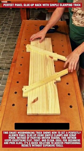 Perfect Panel Glue-Up Hack with Simple Clamping Trick #woodworking #carpentry #satisfying #wood
