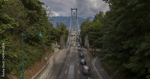 Time lapse of Lions Gate Bridge from Stanley Park, Vancouver, British Columbia, Canada, North America