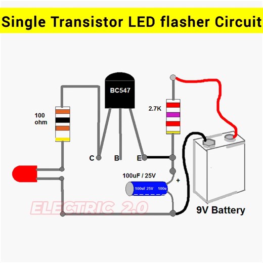 Single Transistor LED flasher circuit | blinking light #fblifestyle | Electric 2.0