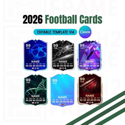 Blank Personalisable 2026 Football Team Player Cards | 6 Designs - Digital Download Template (editable via Canva ) - Etsy