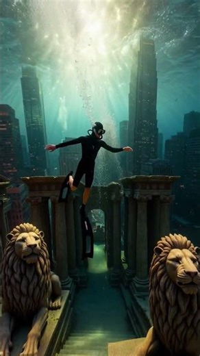 Ancient city of Atlantis submerged in the sea. How the Atlantic Ocean got its name