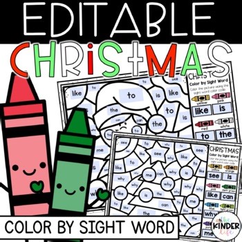 Christmas Editable Color by Code Sight Word Activities | December Spelling Words