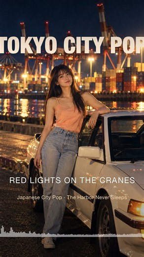 Red Lights on the Cranes 🌉 Japanese City Pop · Yokohama Night Drive #shorts