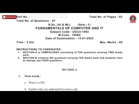 BSC 1ST SEM AIML FUNDAMENTALS OF COMPUTER AND IT JAN 2023 | PTU